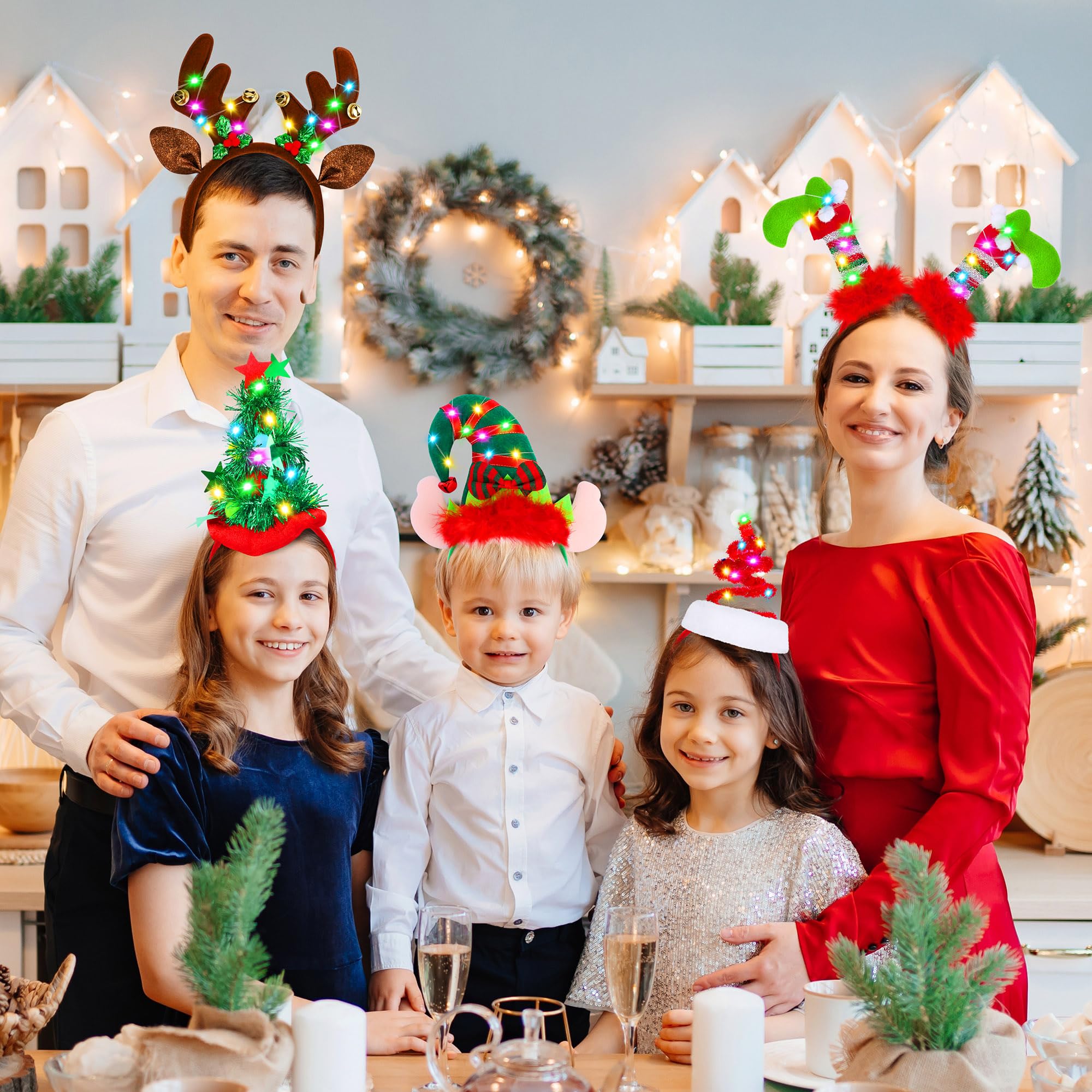Aodaer Lot de 6 bandeaux de Noël à LED assortis pour sapin de Noël et renne