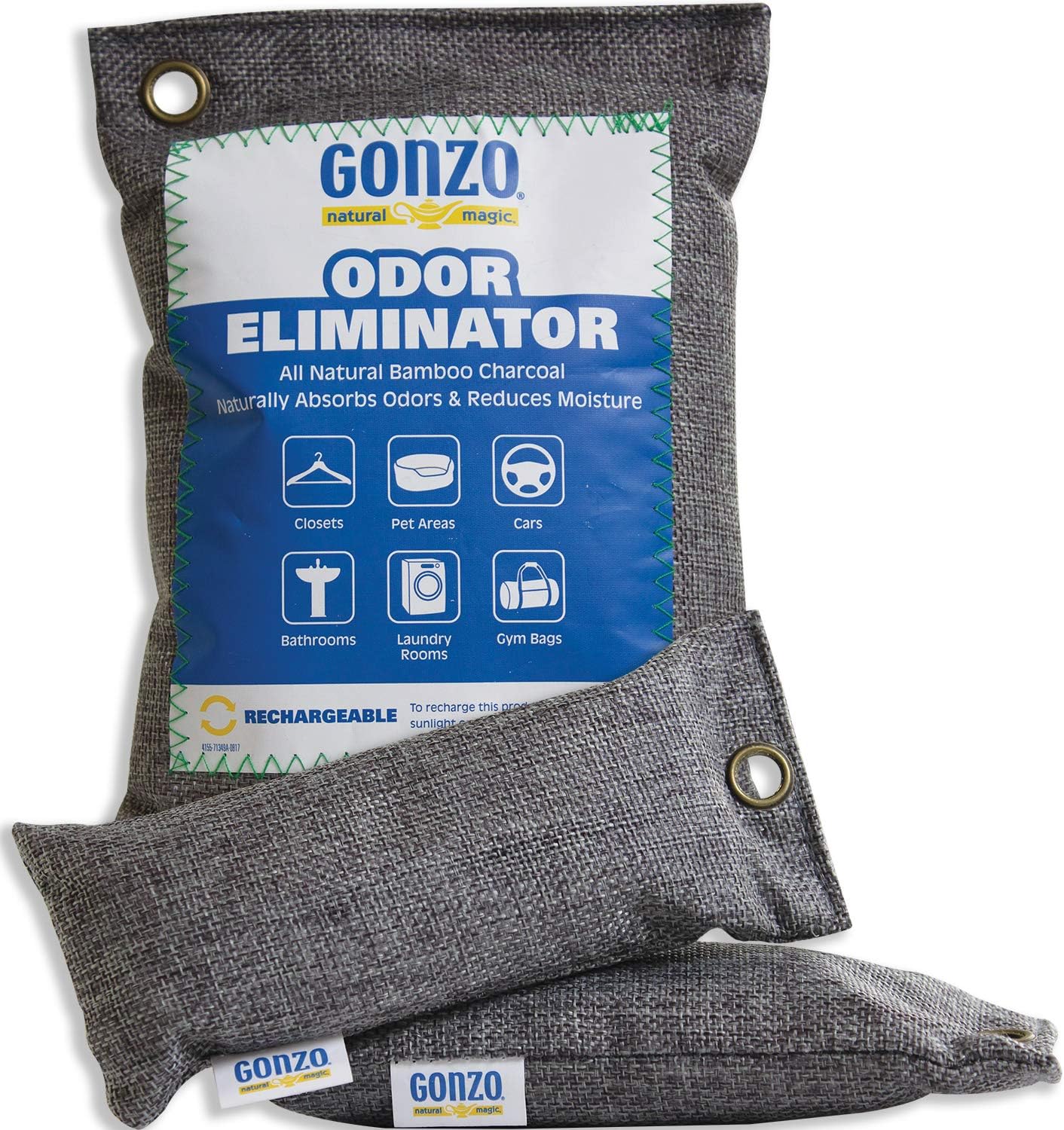 Gonzo Bamboo Charcoal (4 Small Bags 75 Grams) Air Purifying Bags Odor Eliminator for Home Drawers Pets Gym Bag