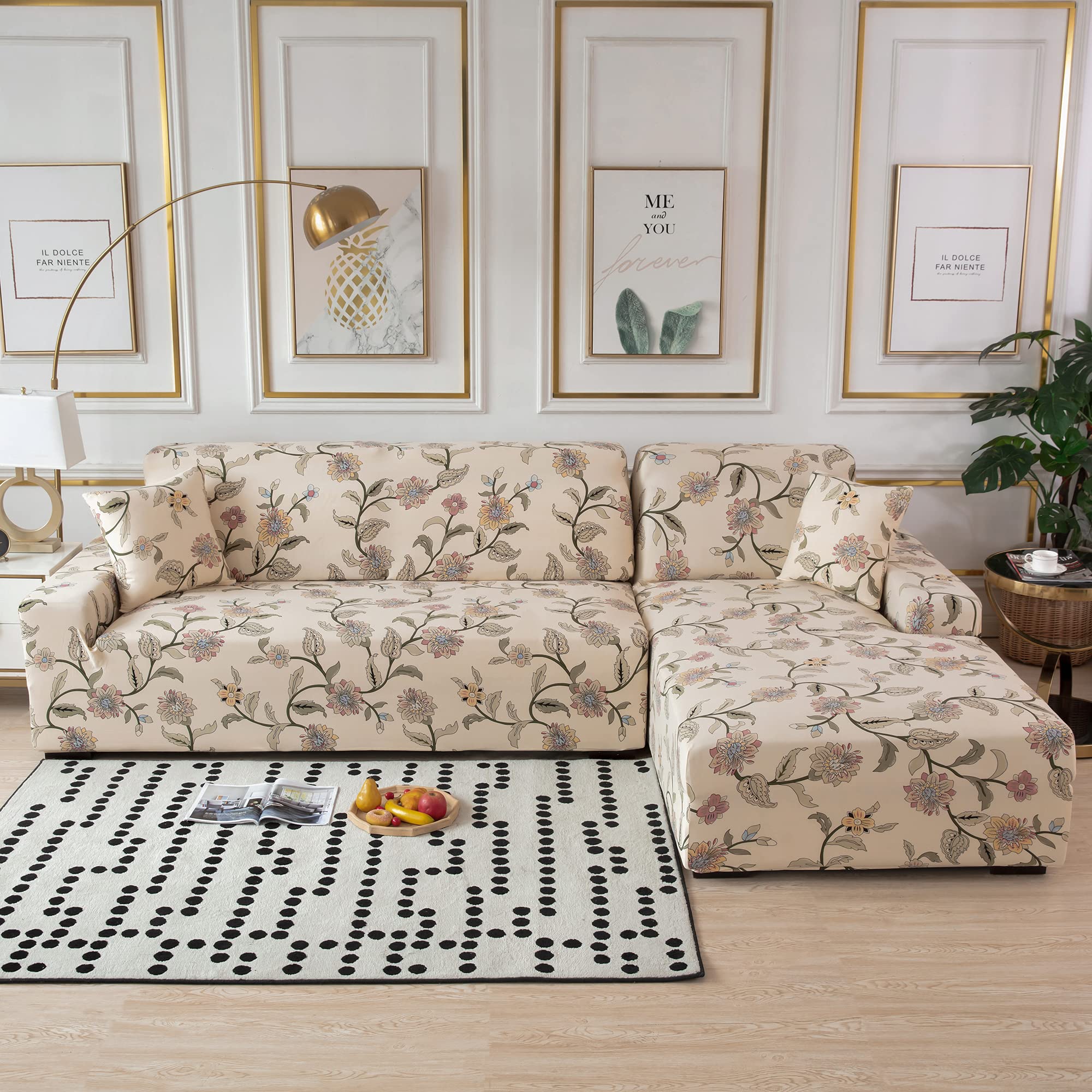 Fundas Elasticas Ajustables para Sofa 1/2/3/4 Plazas Protector de Muebles Antideslizante (FloresDecorativas, 181-230 cm)