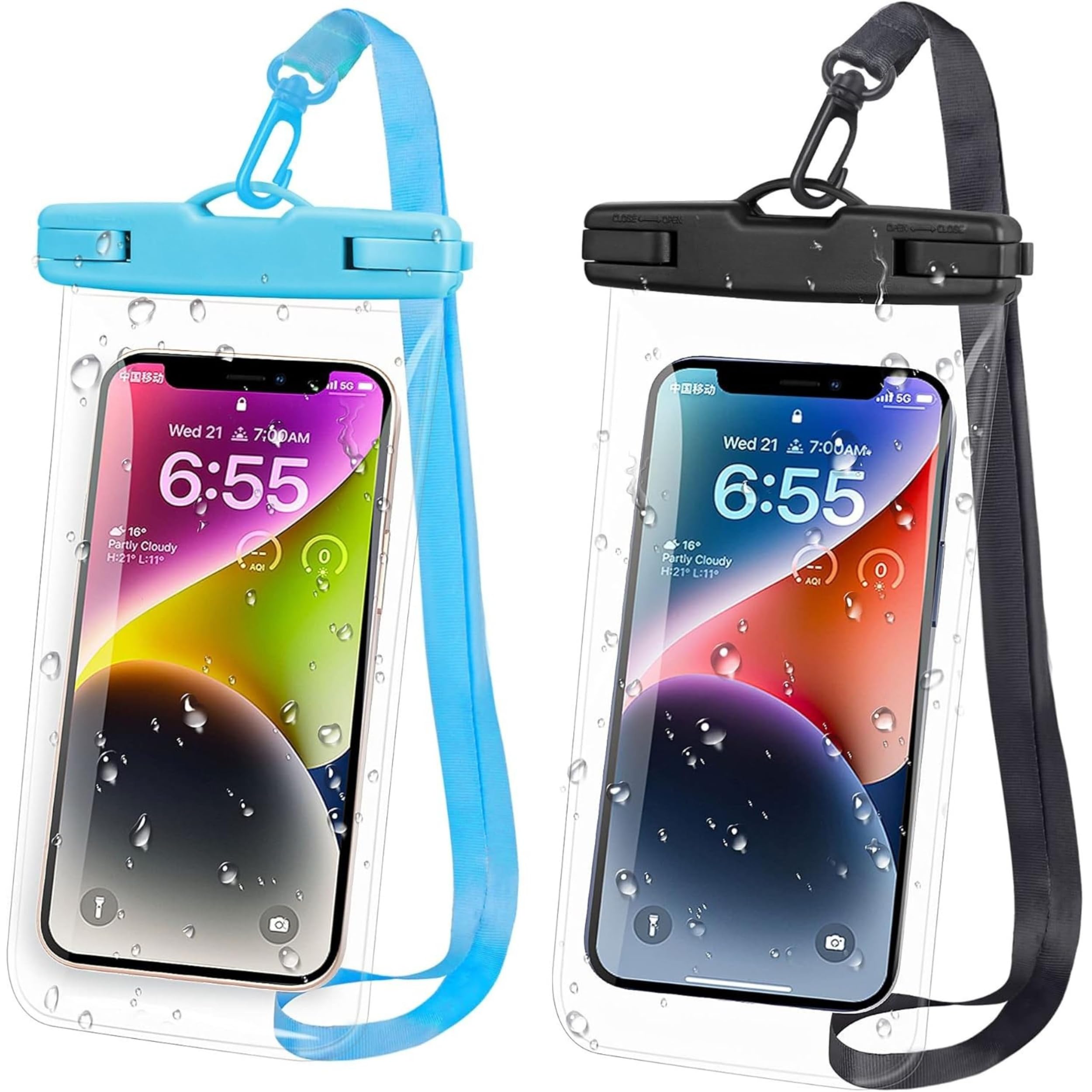 Waterproof Phone Pouch, IPX8 Universal Waterproof Phone Case Dry Bag with Lanyard for iPhone 14 13 12 11 Pro Max XR X XS SE 8 Plus Samsung S23 S22 Ultra S21 S10 S9 up to 7" (Black + Blue)-image-7