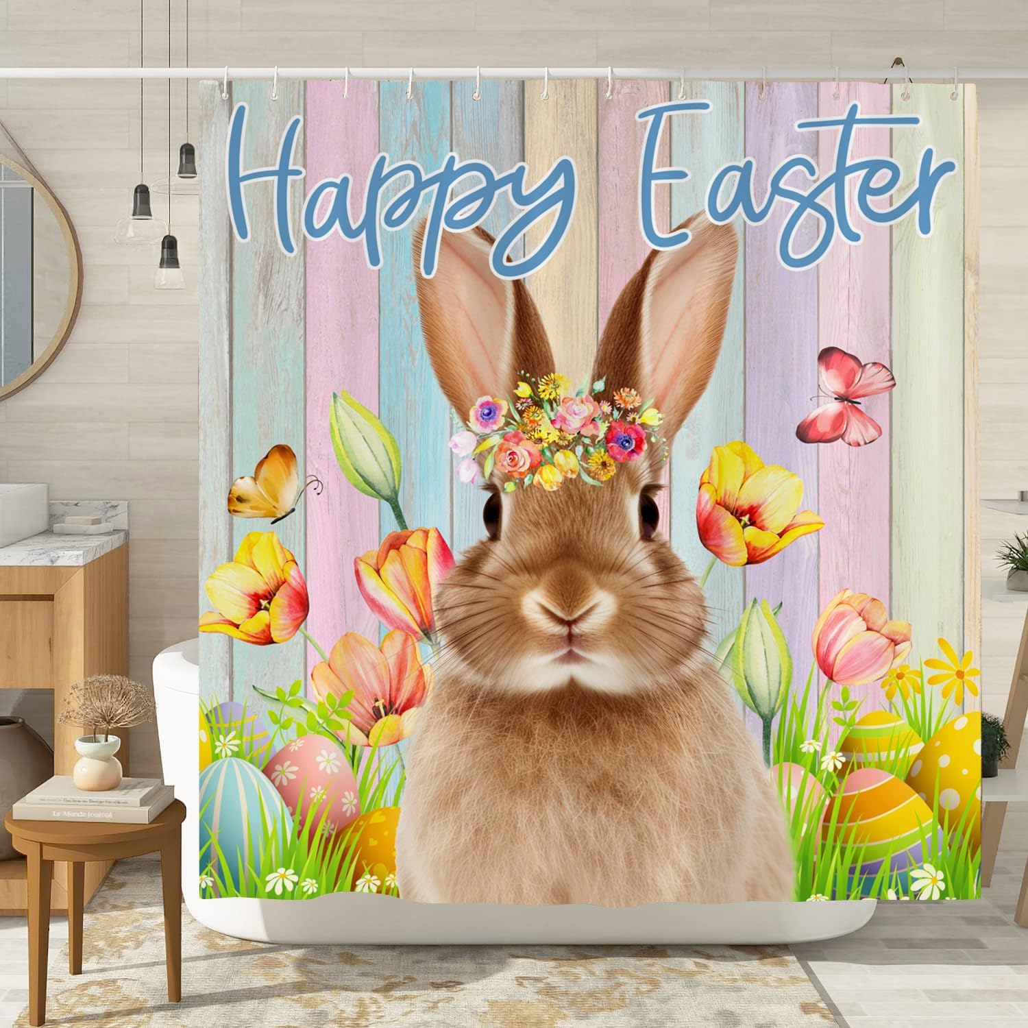 Easter Shower Curtains for Bathroom, Easter Bunny Shower