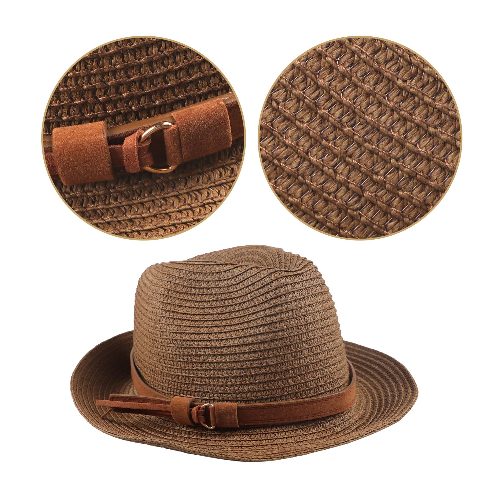Strohhut Herren Panamahut Cowboyhut Stroh Sommerhut Westernhut Faltbarer Panamahut mit Kinnriemen Breite Krempe Sonnenhut Anti-UV Sonnenschutz Strandhut Sommerhut Strohkappe