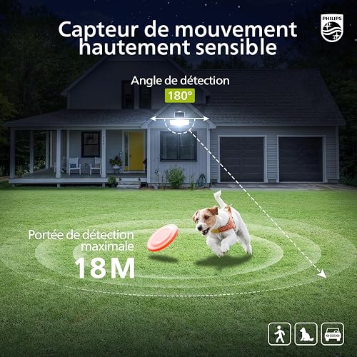 Philips Lampada di sicurezza solare 3600LM, impermeabile e dimmerabile con sensore di movimento LED per esterno, 3 teste orientabili con cavo da 5 m, pannello solare separato con 3 modalità - 5