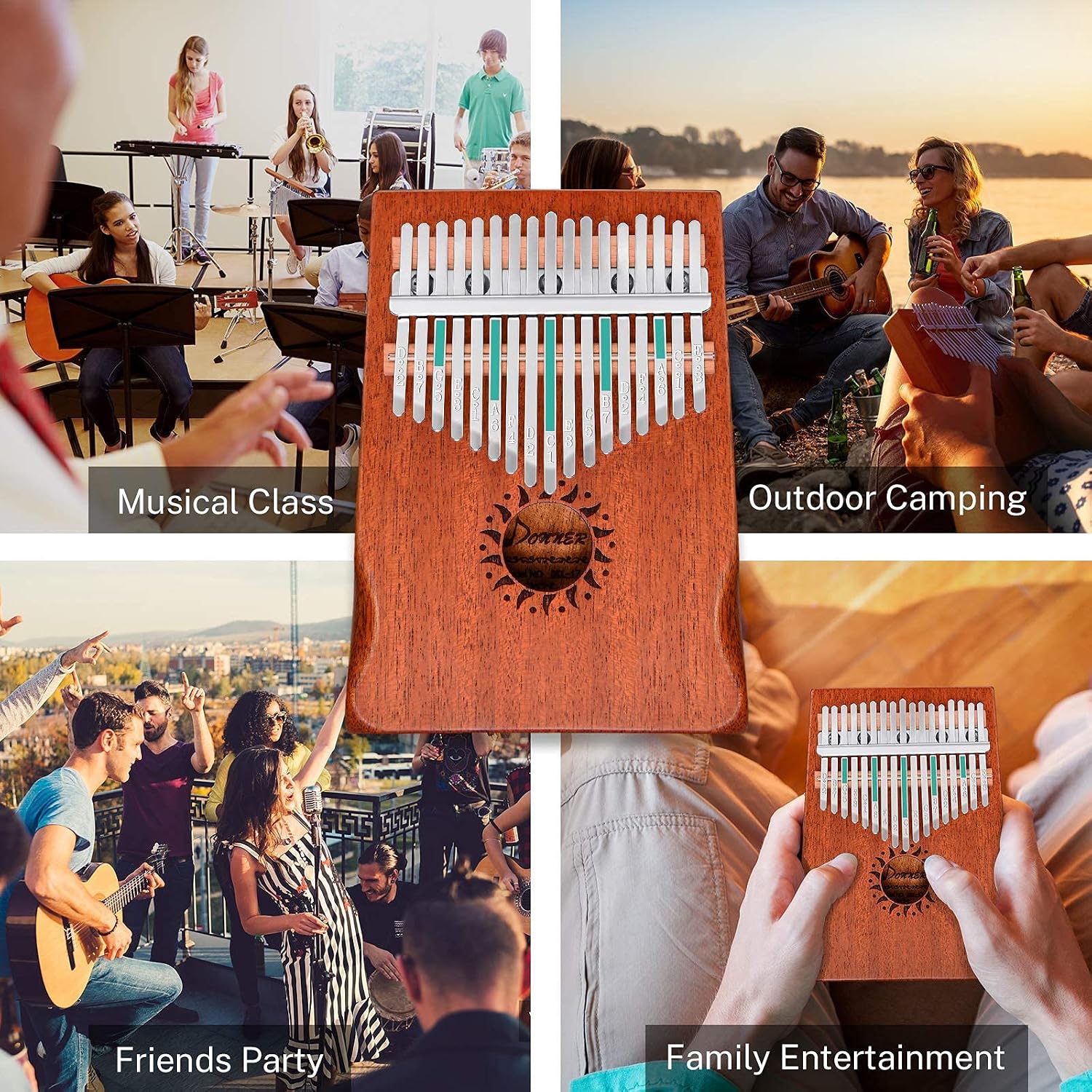 Donner 17 Key Kalimba Thumb Piano Solid Mahogany Body Finger Piano Easy to Learn Mbira Instrument Gift for Kids Adult Beginners Professional DKL-17