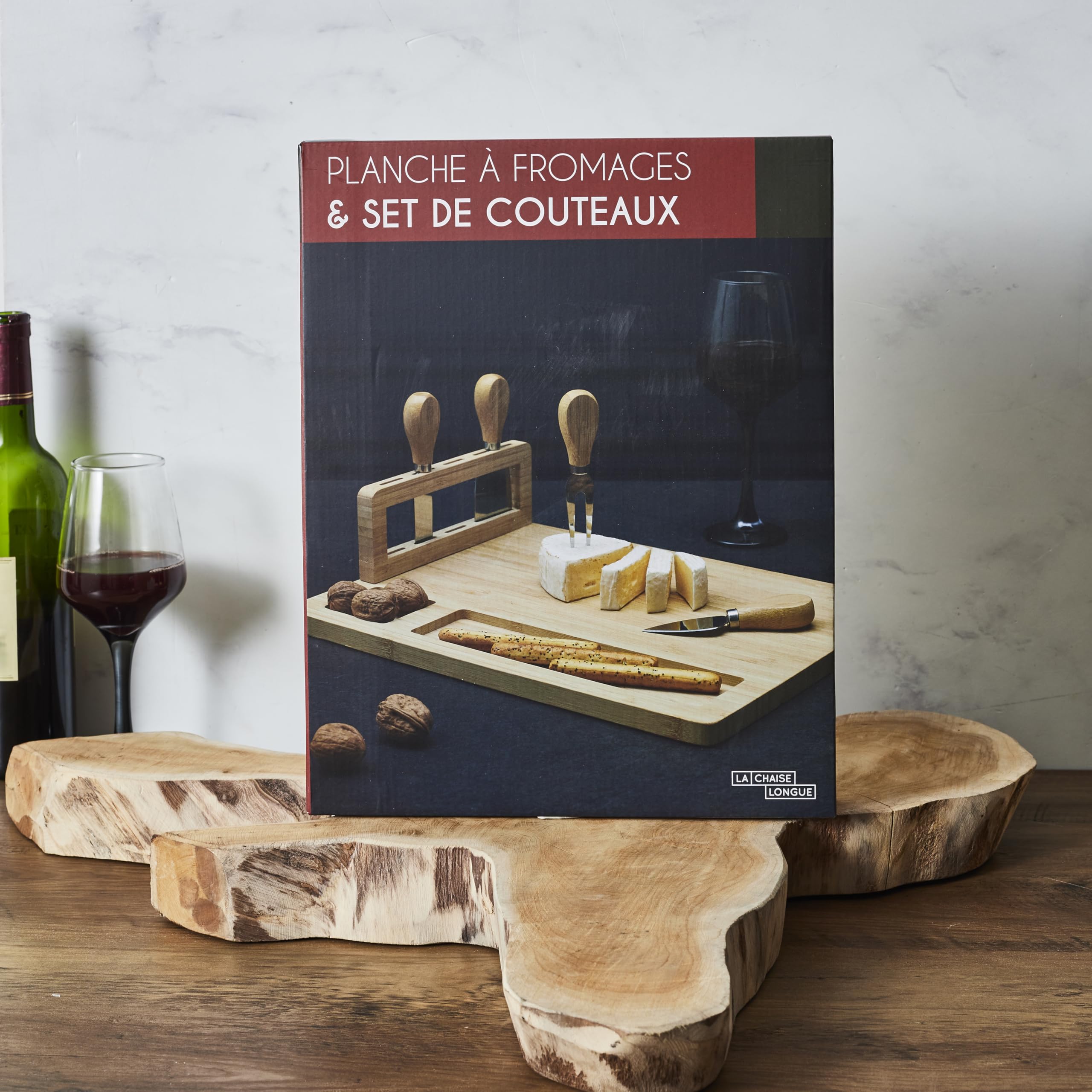 La Chaise Longue Planche à Fromage 4 Couteaux Bambou et Acier Naturel