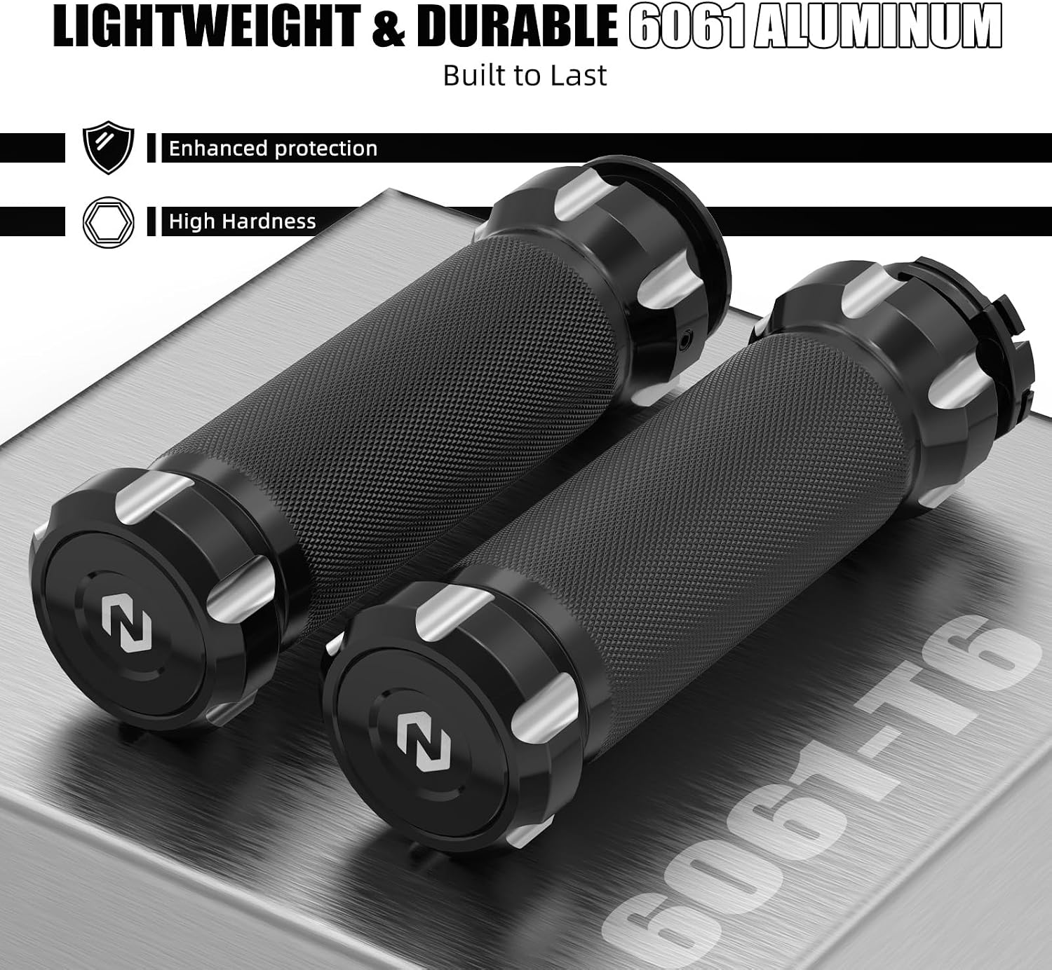 NICECNC 7/8" Motorcycle Handlebar Grips Compatible with Harley Dyna, Softail, Touring Models (1996-2017), Motorcycle Grips with 6061-T6 Aluminum, Non-Slip Hold, CNC-machined, Black