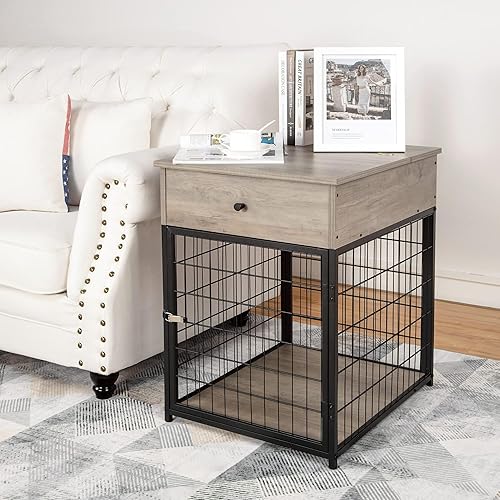 Miniatura 7 de IDEALHOUSE Muebles de jaula para perros, perrera de 27 pulgadas, para uso en interiores, a prueba de mordeduras, almacenamiento con tapa abatible,