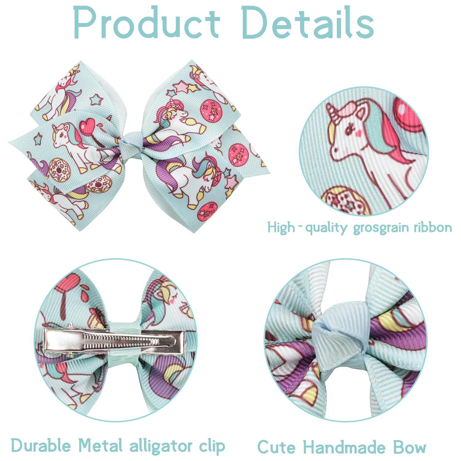 24PCS 4.5Inch Bows for Girls Boutique Grosgrain Ribbon Rainbow Hair Bow Alligator Hair Clips Pigtail Bows Unicorn Hair Clips for Baby Girls Toddler Kids Children Teens in Pairs - Image 5