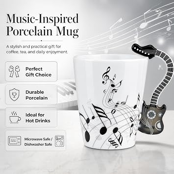 Black Guitar Mug 13.5oz Music Coffee Tea Cup for Guitar Players