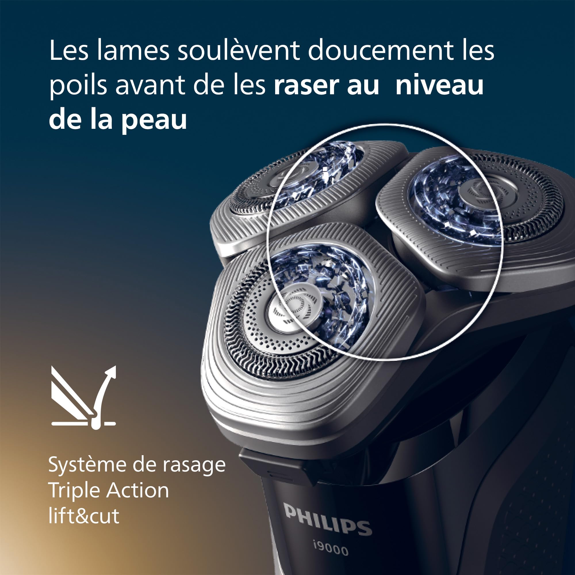Philips Rasoir i9000, rasoir électrique sec et humide, avec technologie Skin IQ, système Triple Lift & Cut, lames rotatives 360 Dual SteelPrecision Blades, modèle X9002/30