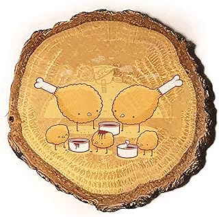 Hat Shark Randy Otter Chicken Farm Fried Chicken Legs & Nuggets w/Sauce - 3D Color Printed Wooden Rustic Log Magnet