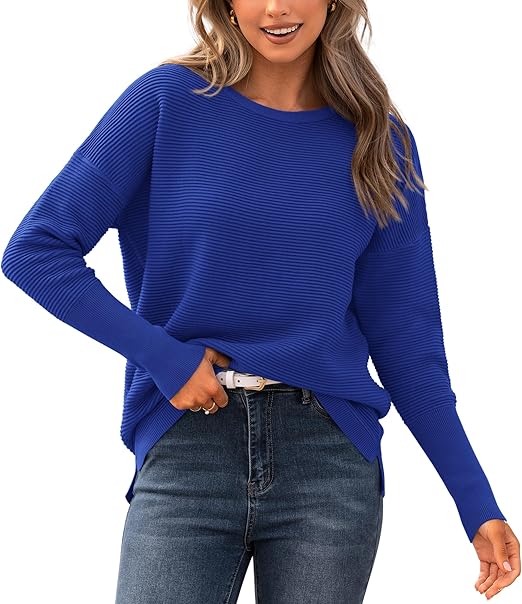 BTFBM Fall Sweaters for Women 2025 Casual Long Sleeve Sweater Striped Loose Fit Pullover Tops
