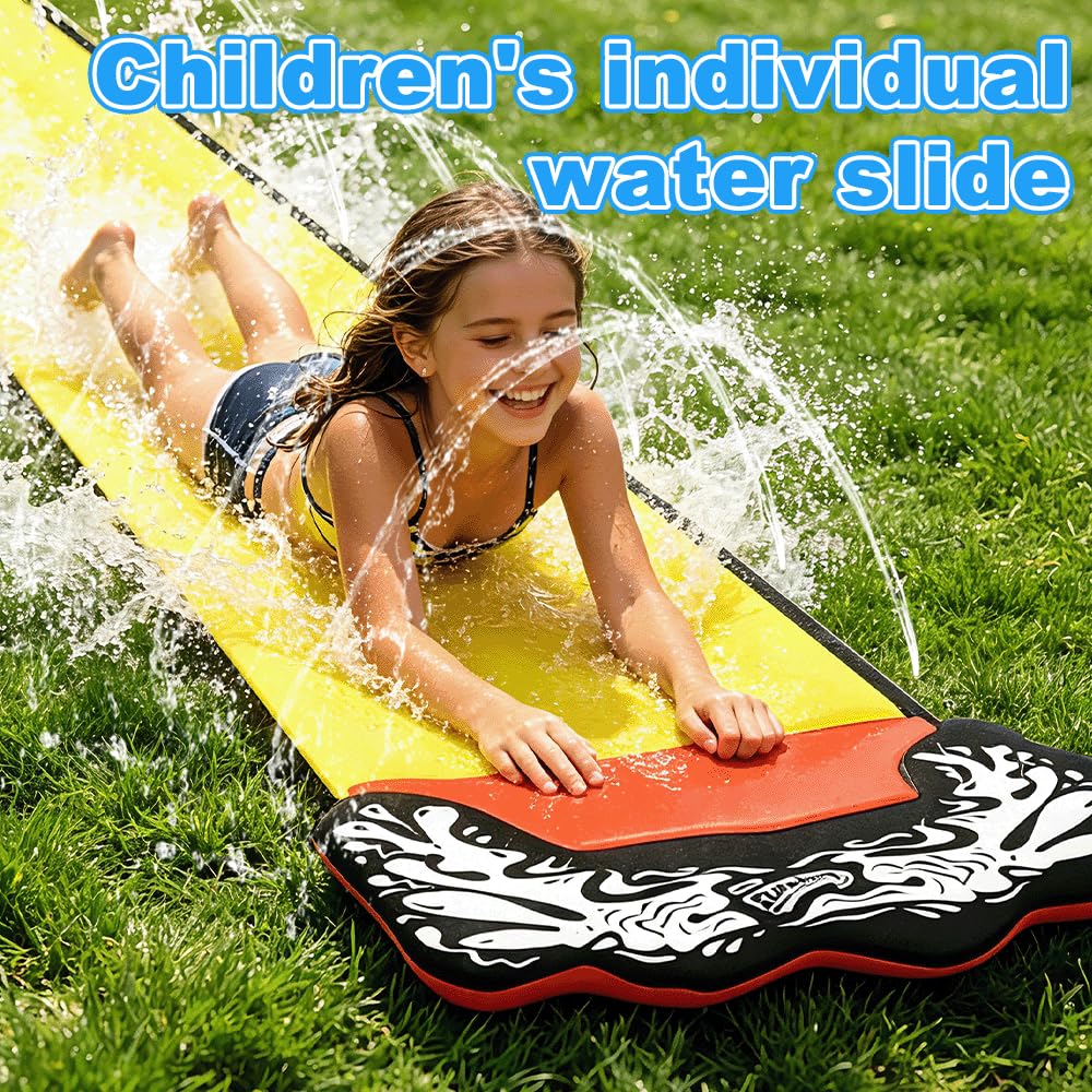 Toboggan Aquatique, 480 x 71 cm Toboggan pour Pelouse avec 2 Planches Gonflables, Toboggan de Pelouse d'été avec Arroseur Intégré pour Pelouse et Jeux d'eau en Extérieur