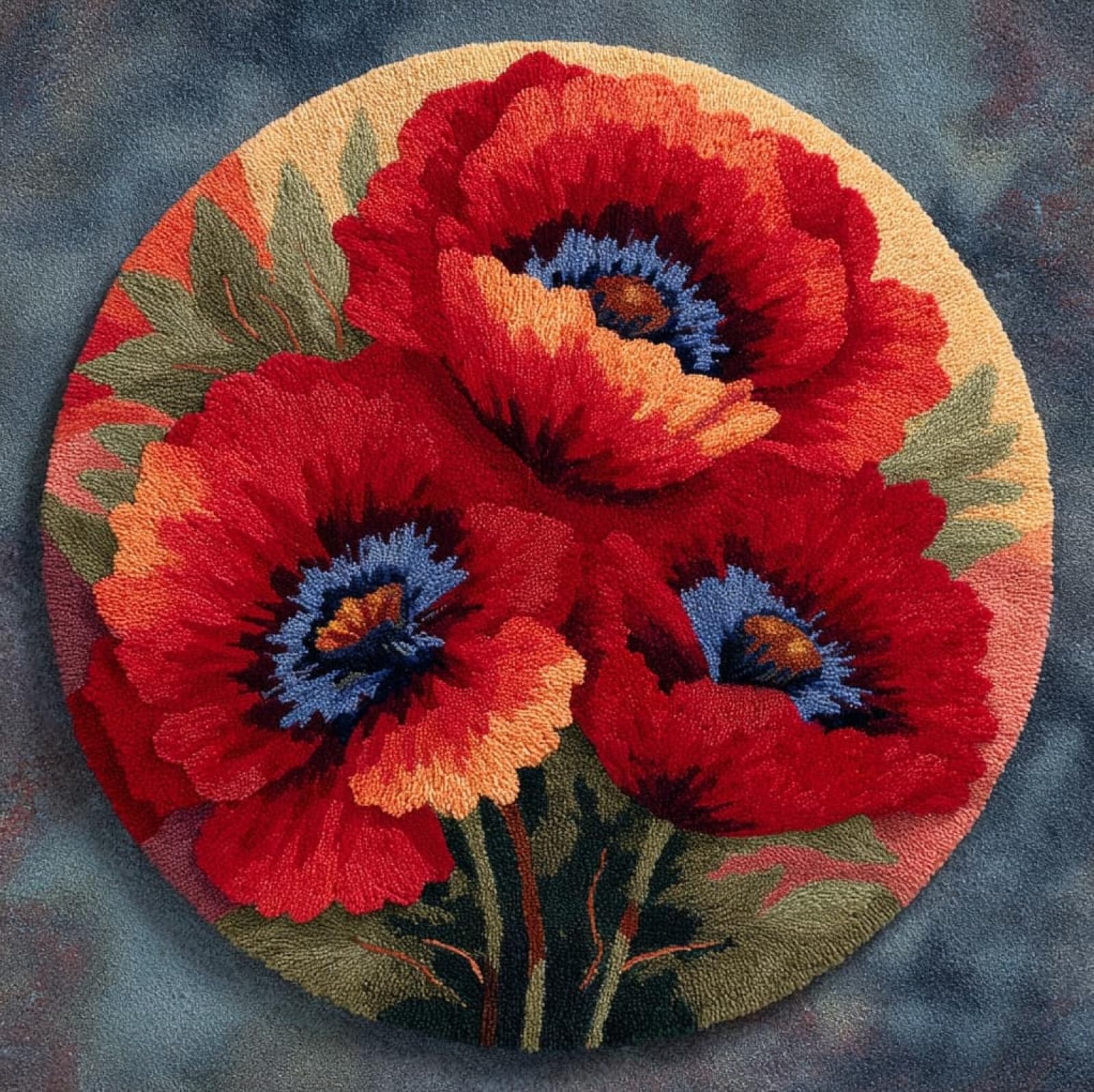 WallustrioaW DIY Latch Hook Rug Kits,Beautiful Poppy,Pre-Printed Canvas DIY Rug Making Kit,Cross Stitch Carpet Crochet Crafts - Home Decor Project,50x50cm