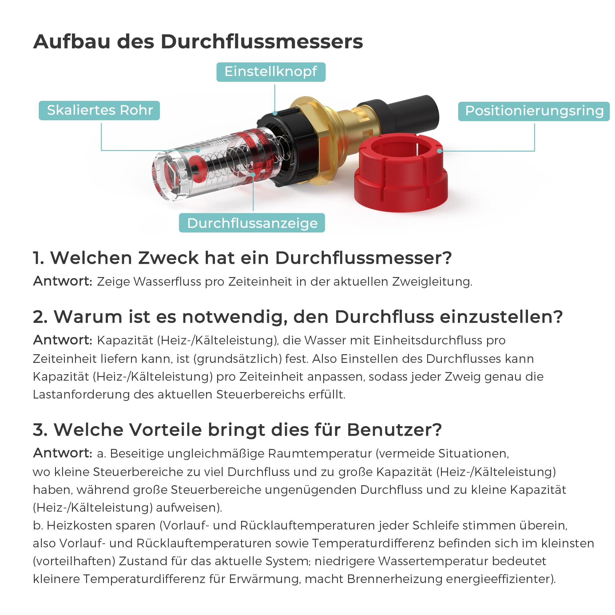 VANCOCO Heizkreisverteiler Edelstahl für 7 Heizkreise mit Eurokonus 16 × 2 mm, Fußbodenheizung Verteiler, Schnellentlüfter Set, 1" Kugelhähne, Durchflussmesser