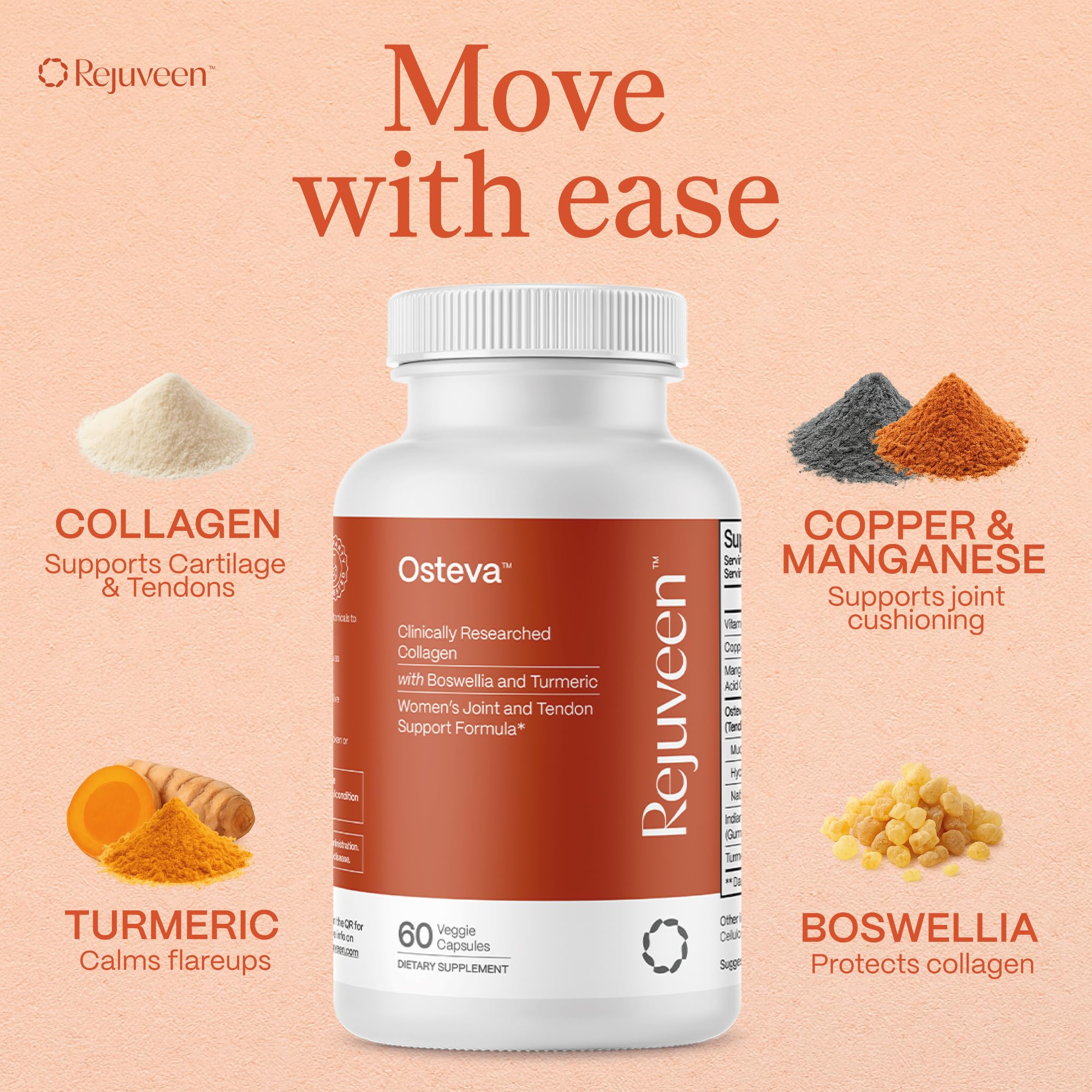 Osteva Joint Support Supplement for Women | High Potency Collagen, Turmeric, Boswellia | for Flexible Cartilage & Tendons, Resilient Knees & Hip, Improved Mobility | Non-GMO, 60 Ct — Amazon image 3