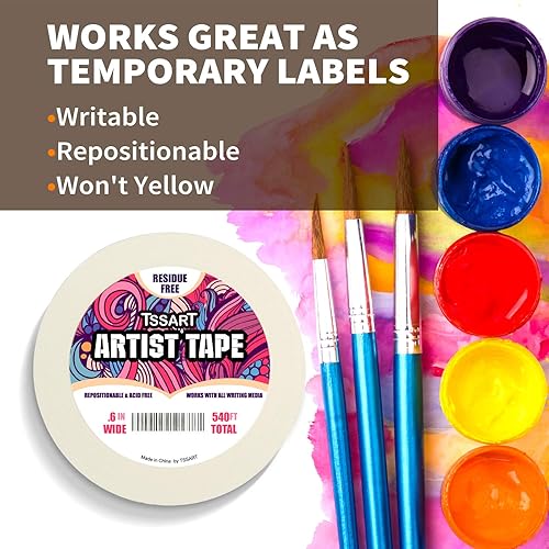 Miniatura 4 de TSSART 3 unidades de cinta blanca de artista  Cinta de artistas enmascarar para dibujar arte acuarela pintura lienzo marco  libre de ácidos 06