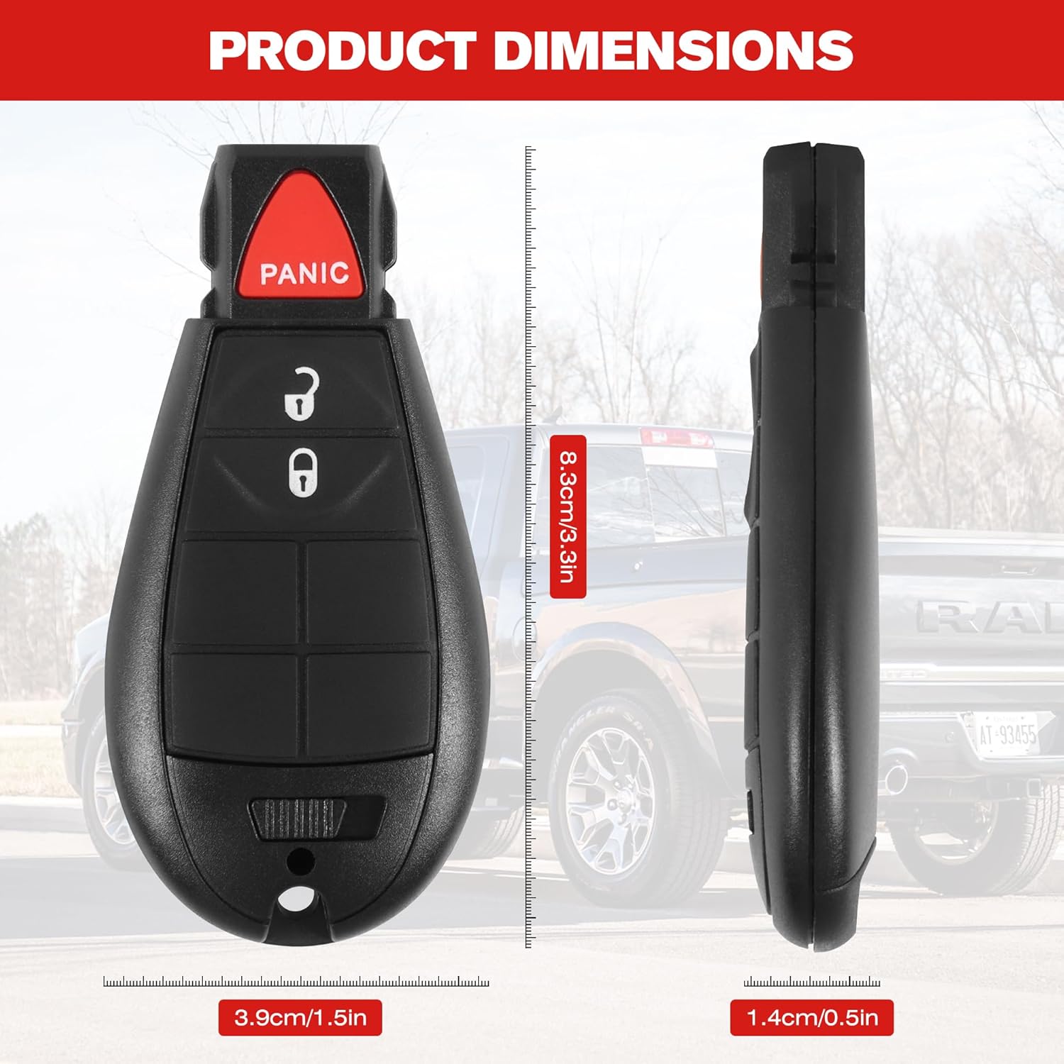 VOFONO Black Plastic Keyless Entry Remote Key Fob for 2013-2021 Dodge Ram 1500, 2013-2018 Dodge Ram 2500 3500 4500 5500 Pickup Trucks