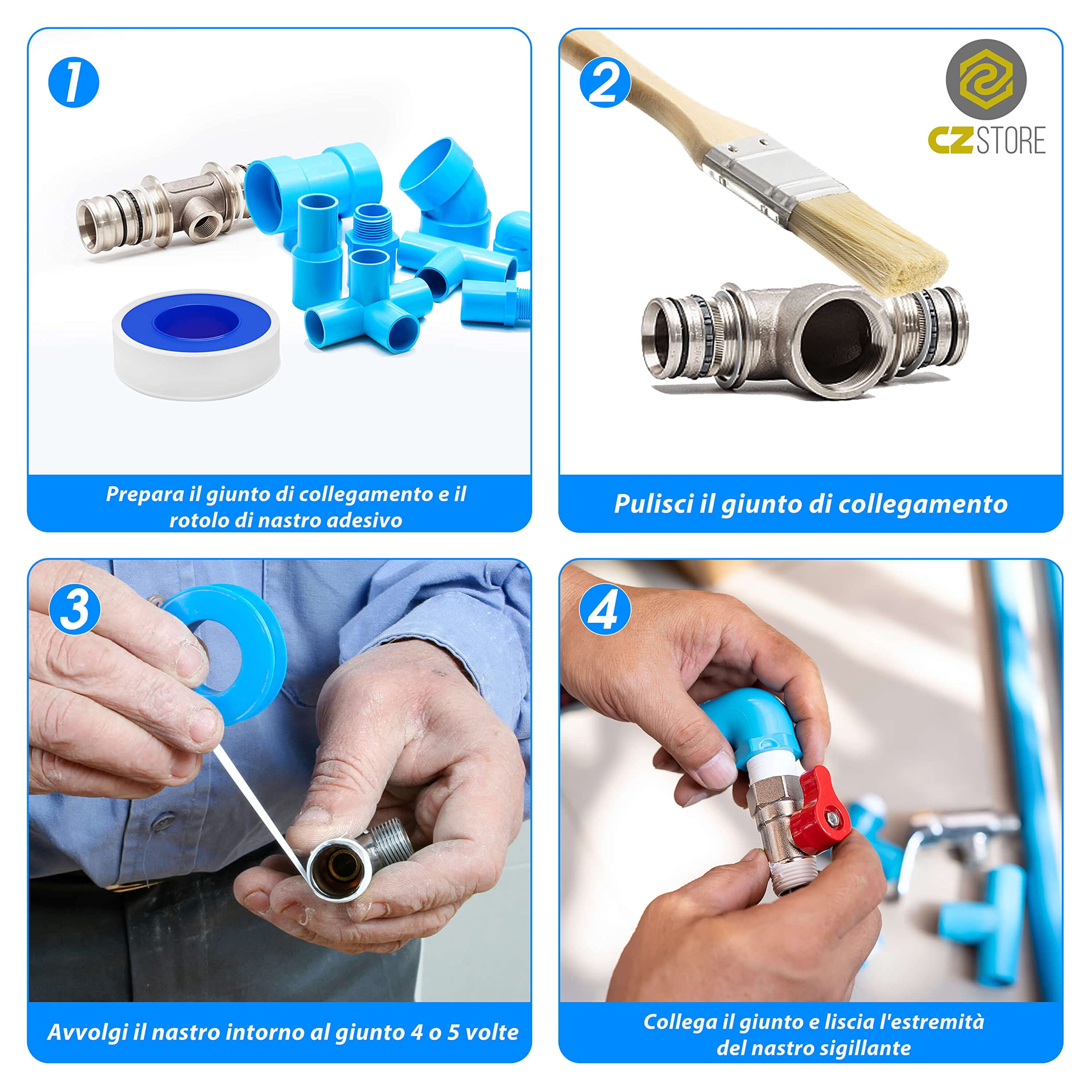 Nastro Teflon 10m x 12mm|4 Rotoli|✮GARANZIA A VITA✮Nastro Sigillante in Ptfe per Riparazioni Idrauliche, Perdite Tubi, Impermeabile, Resistente all'Umidità e alle Alte e Basse Temperature