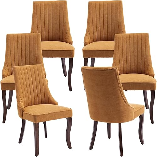 Miniatura 12 de Mid-Century - Juego de 2 sillas de comedor modernas, tapizadas de tela con canal copetudo, Sillas de Comedor con patas curvadas de madera maciza, 05