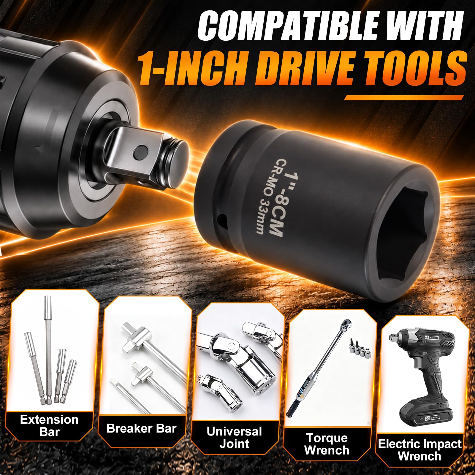 Enchufe de impacto profundo de 37 mm, unidad de 1 pulgada, acero Cr-Mo