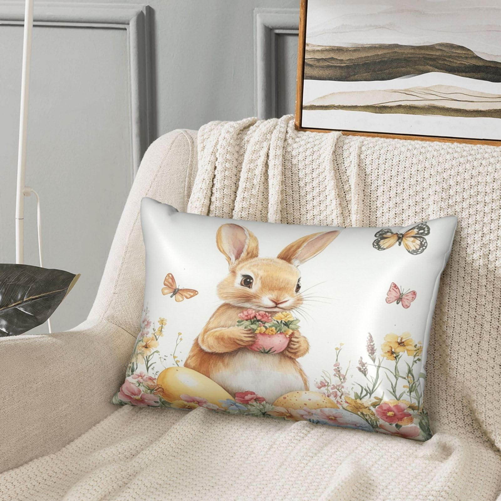 Easter Cute Bunny Satin Pillowcase Easter Eggs Rabbits Spring Silk Pillow Cases for Hair and Skin Slipping Body Pillow Cover with Zipper Queen Size 20x30 Pillowcase Decorative for Kids Bedroom