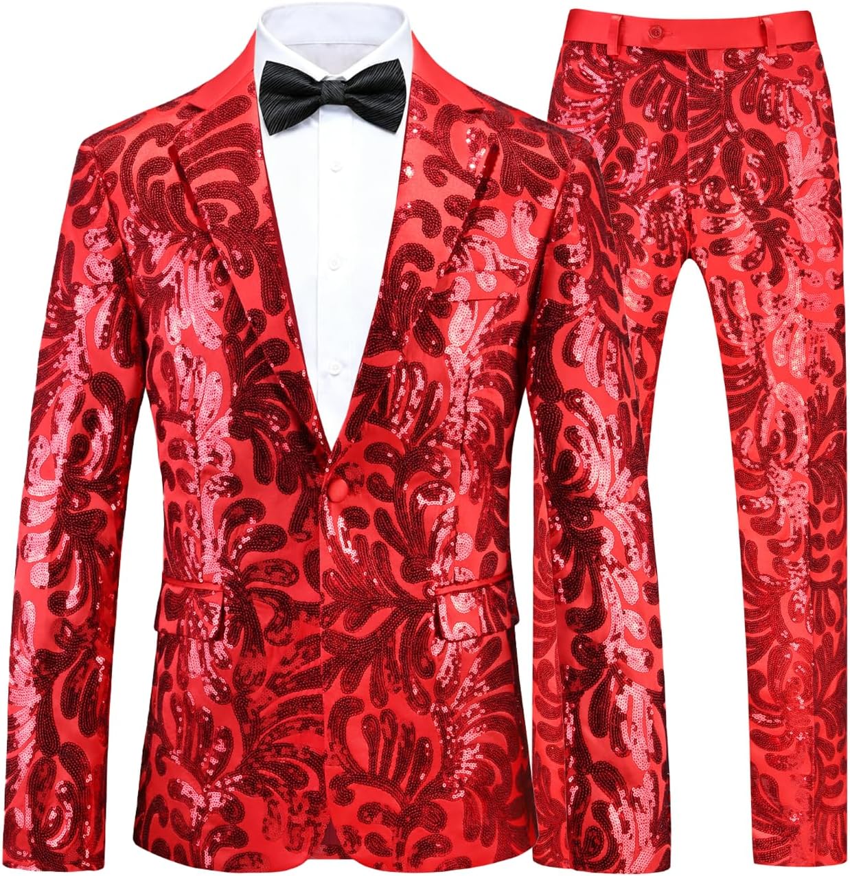 UNINUKOO Mens Suits Classic Fit 2 Piece Suit Set Shiny Sequin Party Prom Disco Clubwear Tuxedo for Men - Image 3
