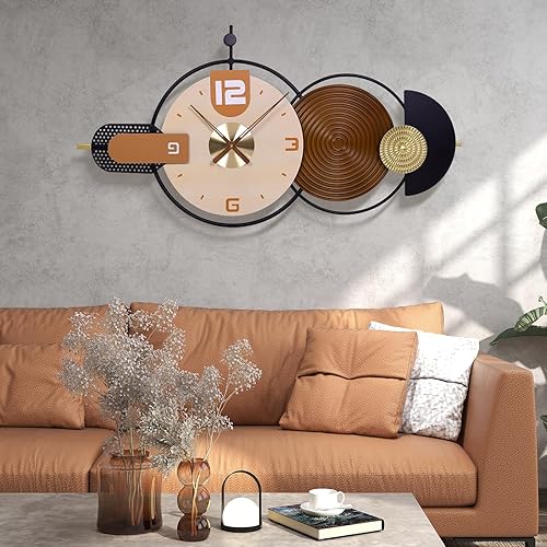 Miniatura 9 de Reloj de pared decorativo grande de 27 x 16 pulgadas, de madera y metal, reloj moderno de mediados de siglo, sin tictac, funciona con pilas, para