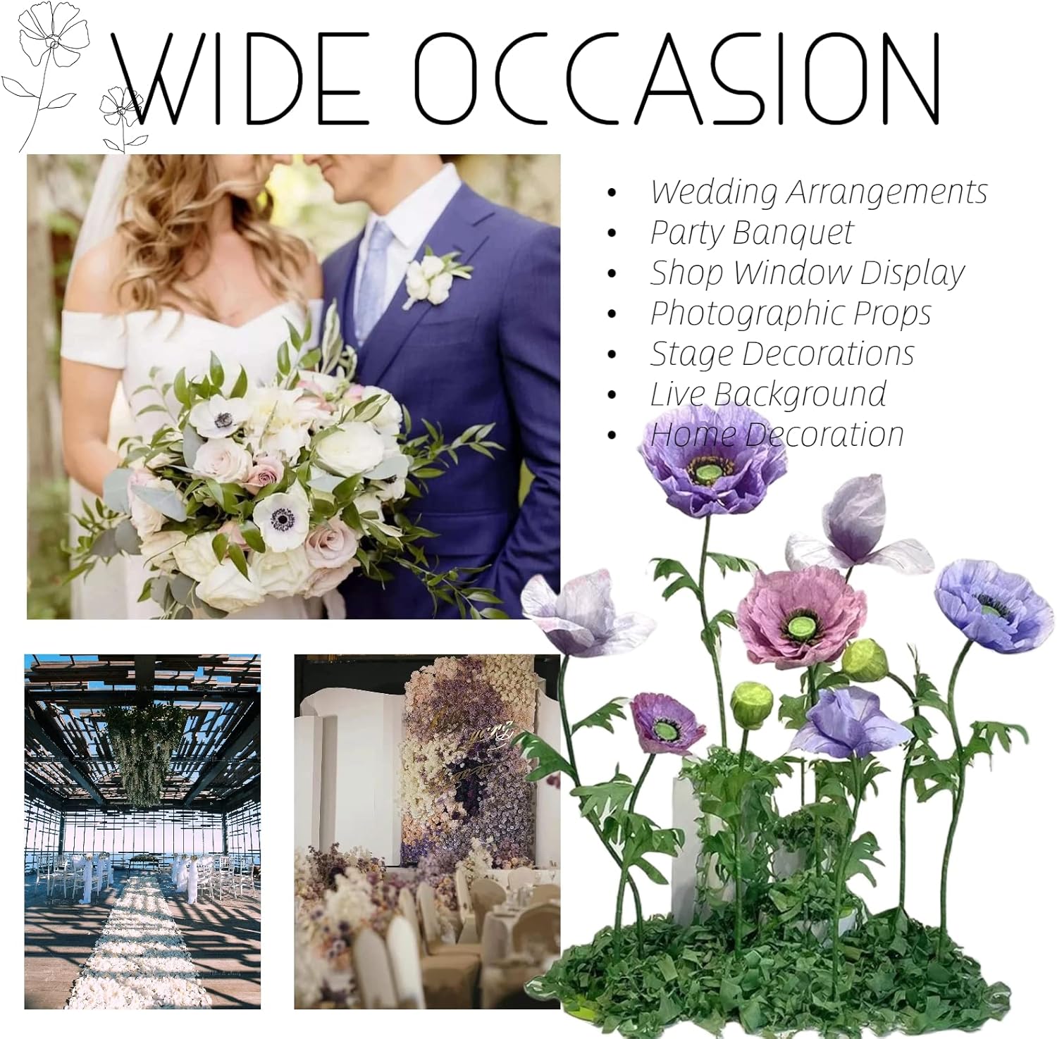 Large Artificial Flowers for Decoration, 9 Pcs/Set Giant Paper Flowers for Wedding Birthday Mother's Day Purple Party Banquet Backdrop Decor Photography Props, Shop Window Display