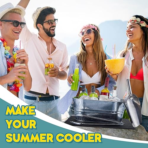 Miniatura 5 de Juego de 16 cubos de hielo con cuchara y pinzas, incluye 2 tinas de hielo galvanizadas de 4.5 galones, 8 bandejas de silicona para cubitos de hielo,