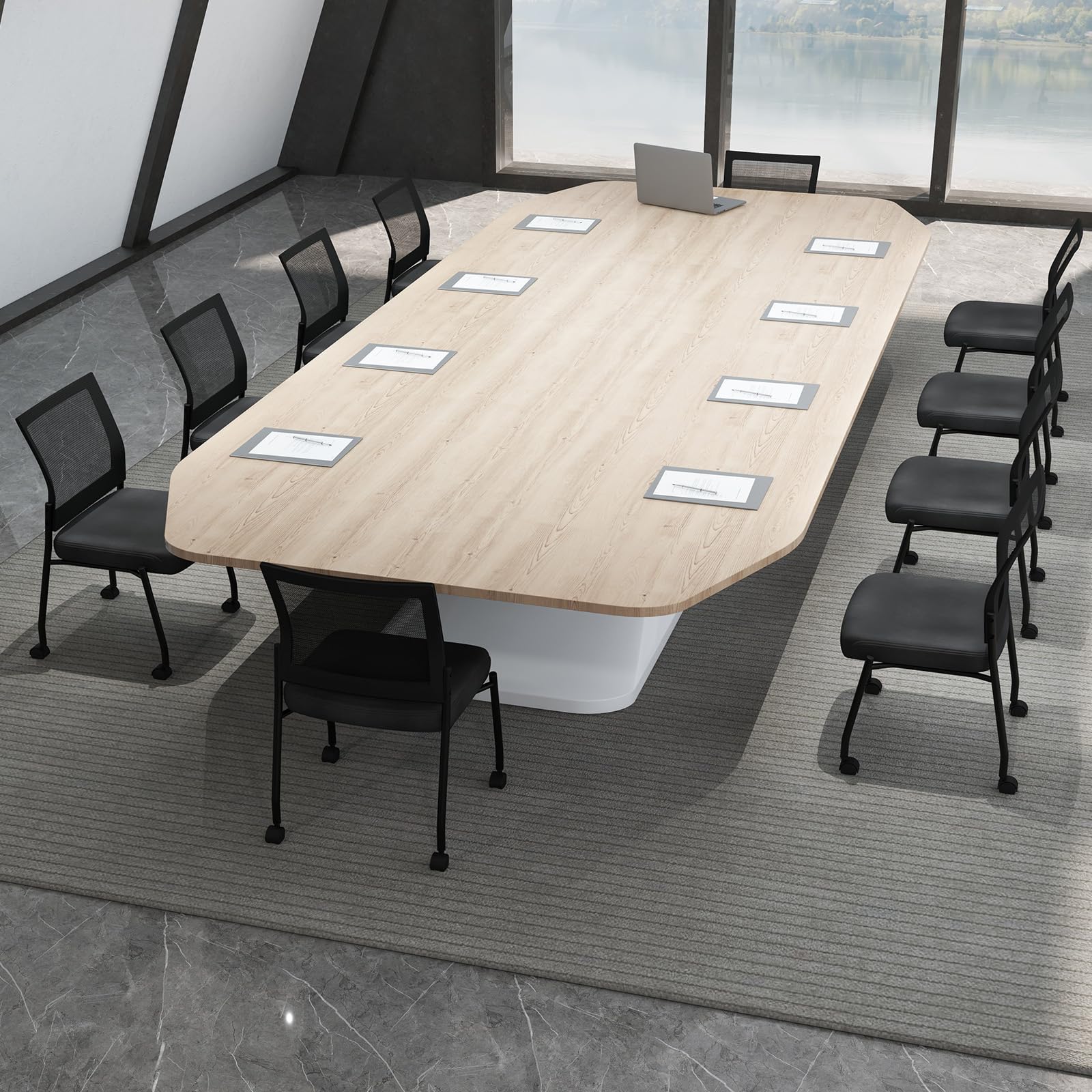 Giantex Set di 2 sedie per conferenze impilabili, sedie per sala riunioni con ruote, schienale in rete, seduta imbottita, sedili per visitatori imbottiti per ufficio, sala d'attesa, colore: nero