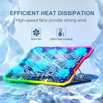 Laptop Cooling Pad, MOOJAY Laptop Cooler with 9 Quiet Fans for 14-19 Inch Notebook Computer, Gaming Laptop Fan Cooling Stand with 6 Adjustable Speeds and 10 RGB Light Modes, 2 USB Ports & Phone Holder
