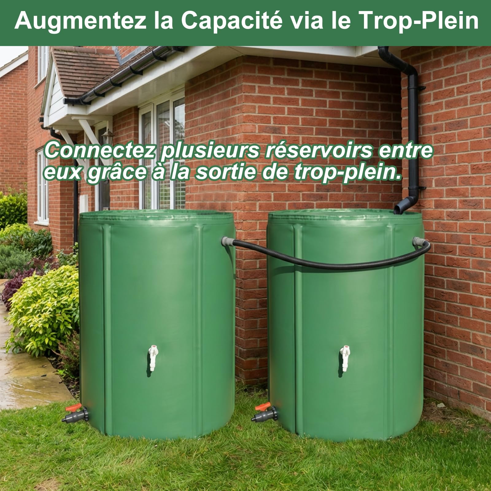 BeGrit Barril de Lluvia Plegable 380L Cisterna Agua Sistema Recogida Agua | Barril Portátil con Válvula Drenaje PVC 1000D Tanque de Lluvia con Doble filtración y Anclaje al Suelo para Riego de Jardín