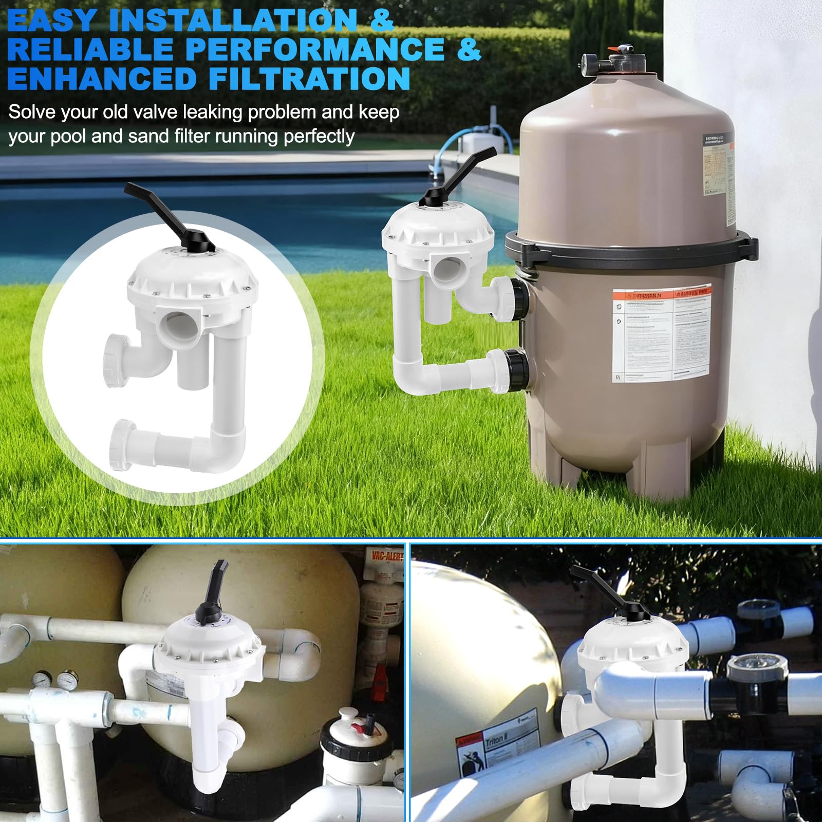 261050 - Válvula multipuerto HiFlow de 2 pulgadas para Pentair Quad & Triton y Pool/Spa D.E. y filtro de arena QUAD60, QUAD80, QUAD100, 7-1/2 pulgadas Kit de reconstrucción de línea central con