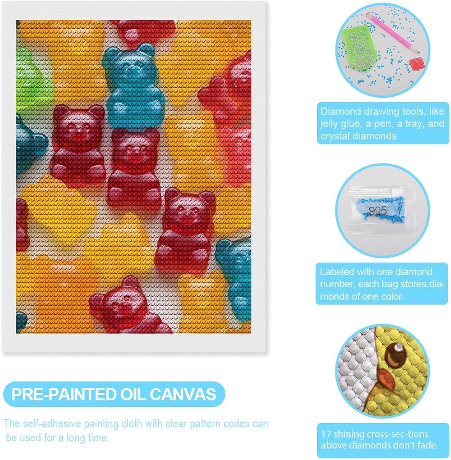 Gummy Bears Candies Custom Diamond Art Kits for Adults Round Full Drill Picture for Home Decoration