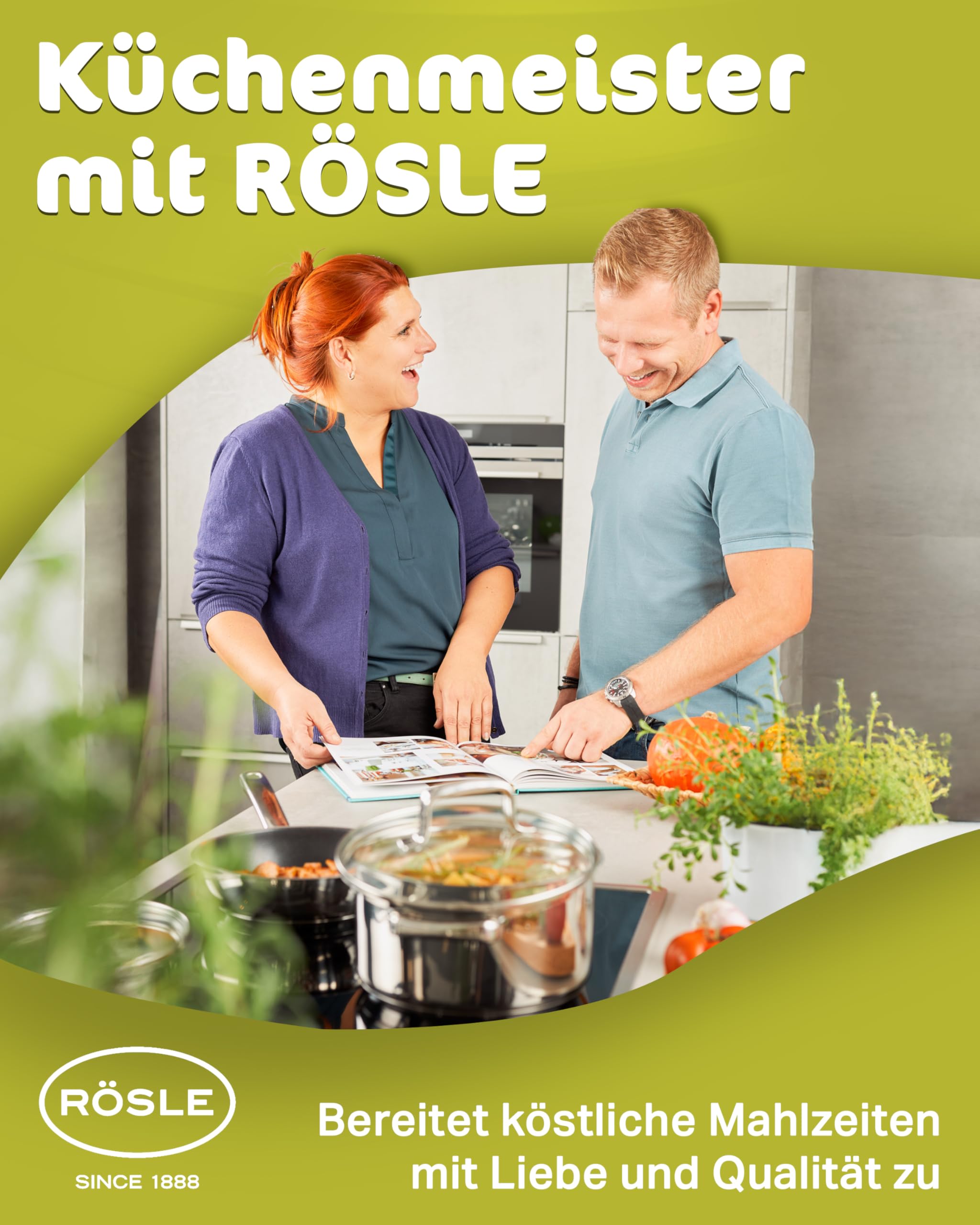 RÖSLE Moments Topfset Induktion 5 Stück, Edelstahl mit Aluminiumkern | 3 Töpfe mit Deckel, Kasserolle und antihaftbeschichtete Bratpfanne, für alle Herdarten, ofenfest bis 180 °C
