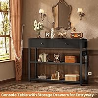 Vista 6 de Ecoprsio Entryway Table with Outlets and USB Ports, Console Table with 2 Drawers, Small Sofa Table with Storage Shelves for Living Room, Couch, Negro