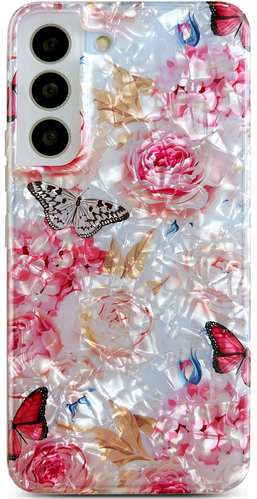 Qokey for Galaxy S22 5G Case 6.1",Cute Crystal Clear Floral Shell Pattern Design for Girls Women, Soft Bumper Anti-Scratch Shockproof Cover for Galaxy