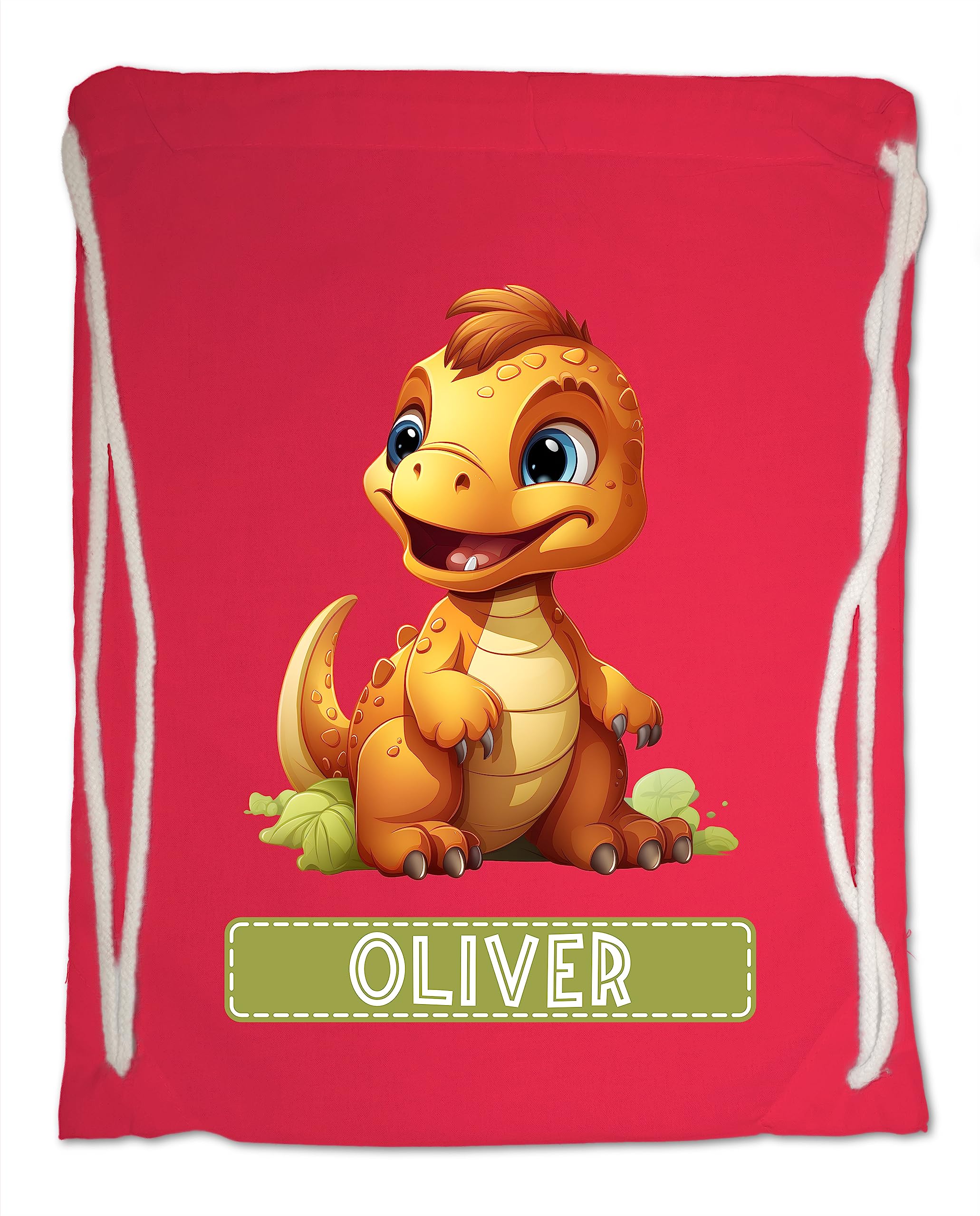 Kids Gym Bag. Personalised Any Name Cute Baby Dinosaur Swimming PE School Travel Drawstring Bag (Red)