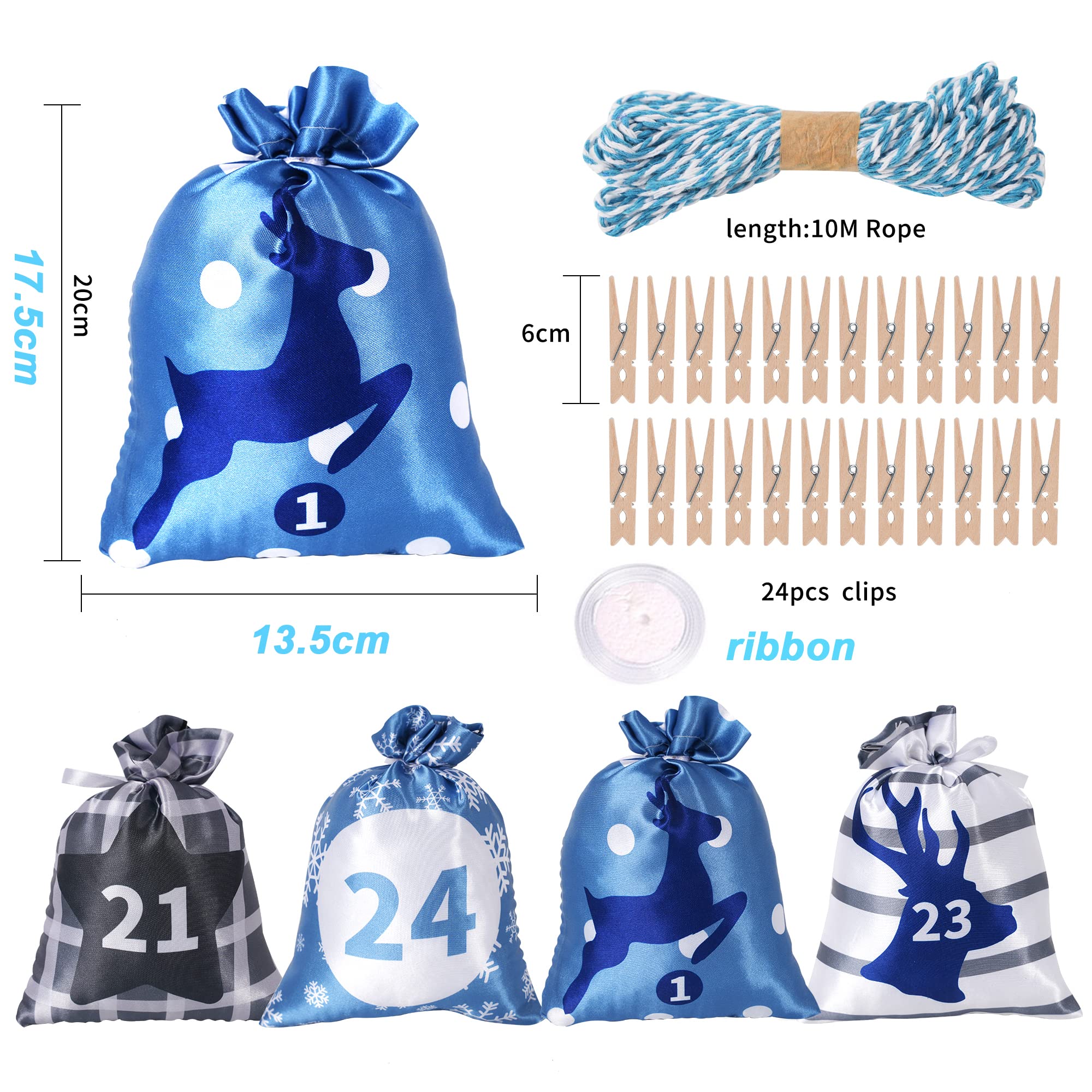 24 Adventskalender Stoffbeutel Set - Weihnachtskalender Zum Selbstbefüllen