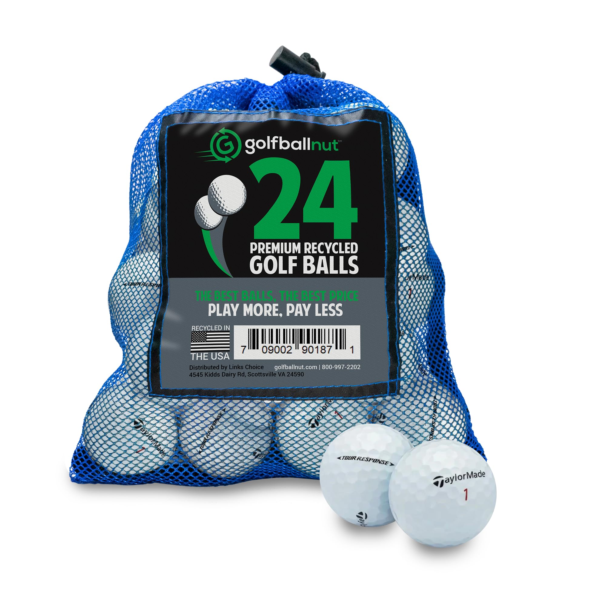 GolfBall Nut Used and Certified Recycled for Taylormade Tour Response Mint 5A Quality White 24 Golf Balls Mesh Bag Included