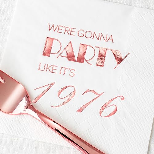 Miniatura 5 de Crisky Servilletas de cóctel de cumpleaños número 50 para mujer, decoraciones de fiesta de cumpleaños 50 para pasteles, postres, mesa de berea,