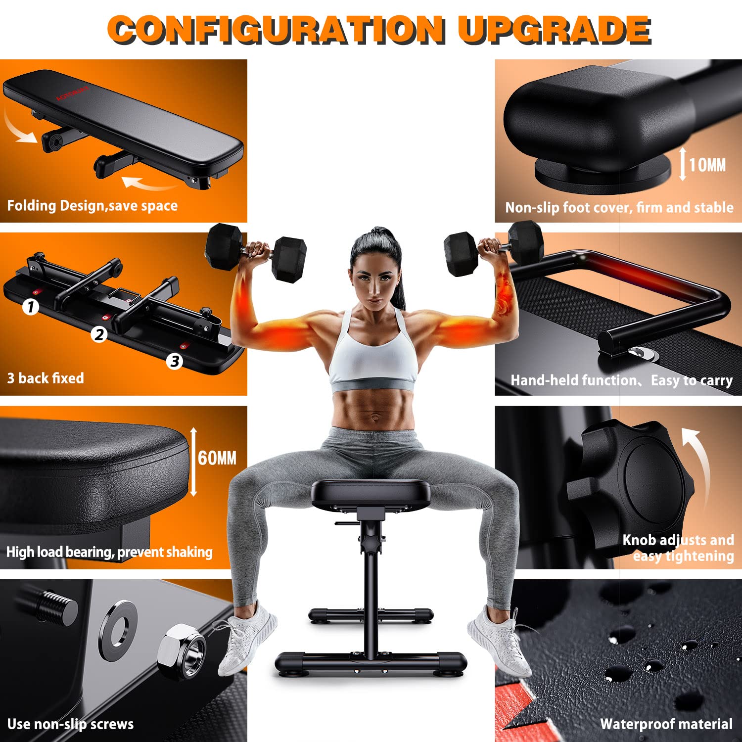Weight Bench Folding Workout Bench with Carrying Handle Flat Home Training Multiuse Fitness Bench