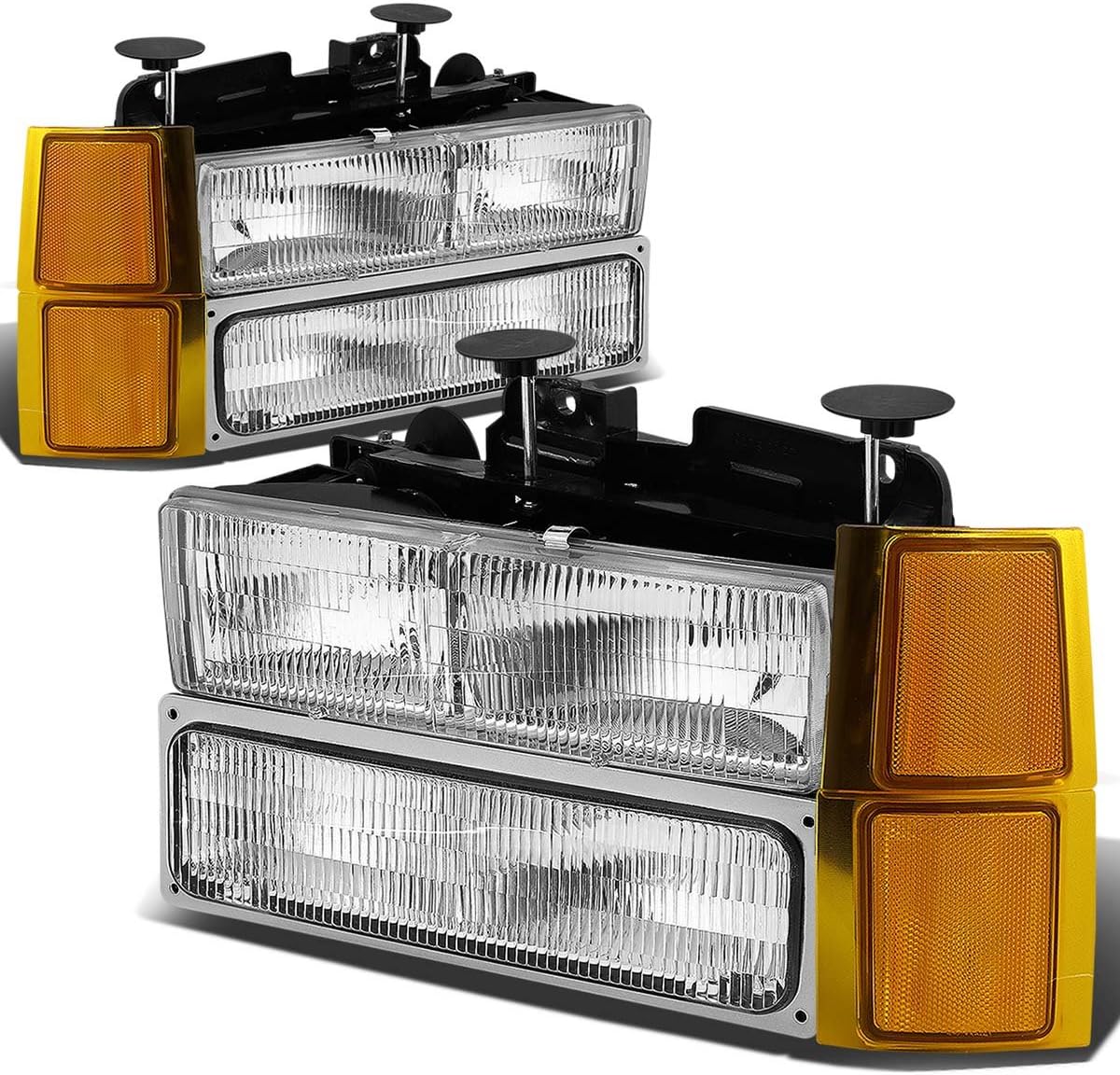 Auto Dynasty Headlights Assembly Compatible with 1994-1998 Chevy C10 Silverado Tahoe Suburban C/K 1500 2500 3500 Blazer, 8Pcs Composite Headlamps w/Bumper & Corner Lamps, Chrome Housing Amber Corner
