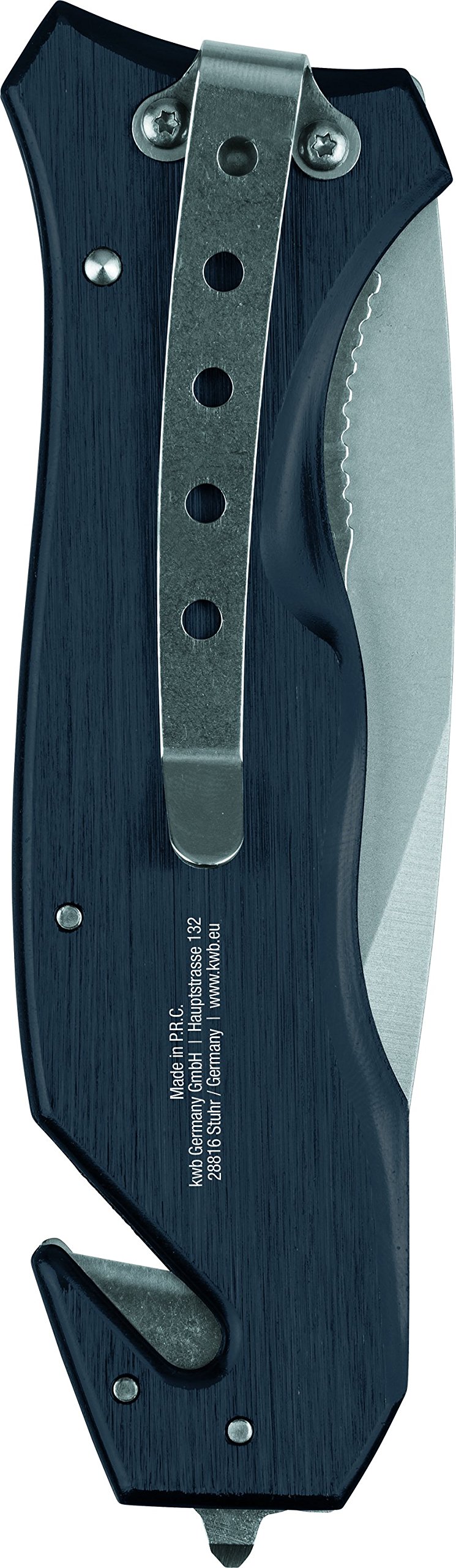 kwb cuchillo de rescate con cortador de cinturón y rompecristales, extra afilado, cuchillo de emergencia con hoja de 90 mm