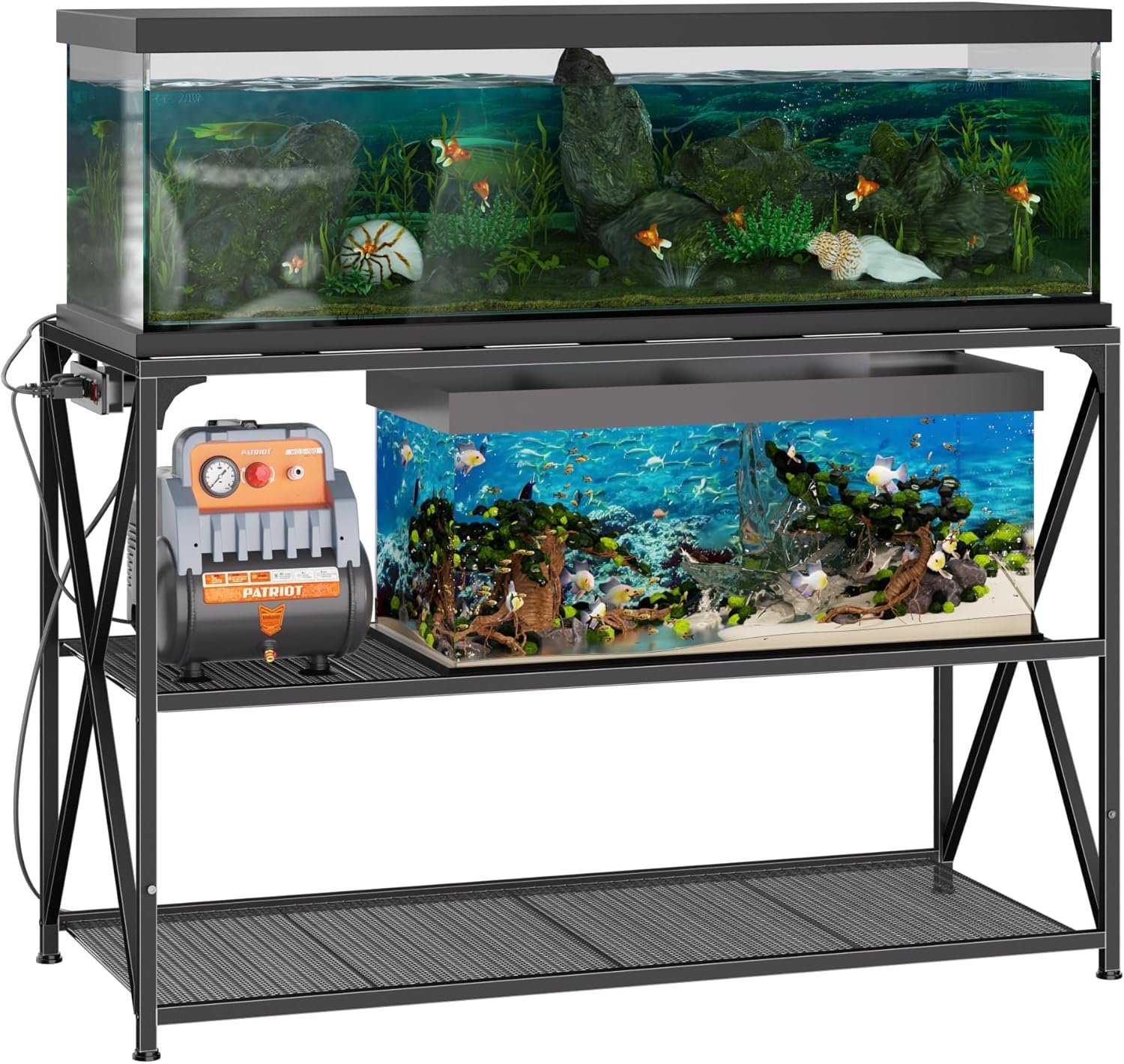 55-75 Gallon Fish Tank Stand, 49.2 x 19.7x 31.5 Inch,Industrial Aquarium Stand with Power Outlet and Switch, Turtle Tank, Reptile Terrariums and Breeder Tank Stand, Black