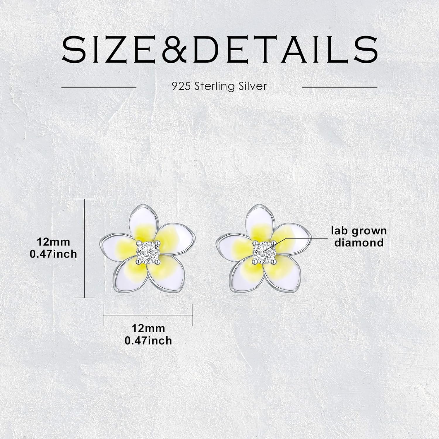 Diamond Plumeria Flower Earrings for Women 925 Sterling Silver Plumeria Stud Earrings with Lab Grown Diamond Jewelry Gifts