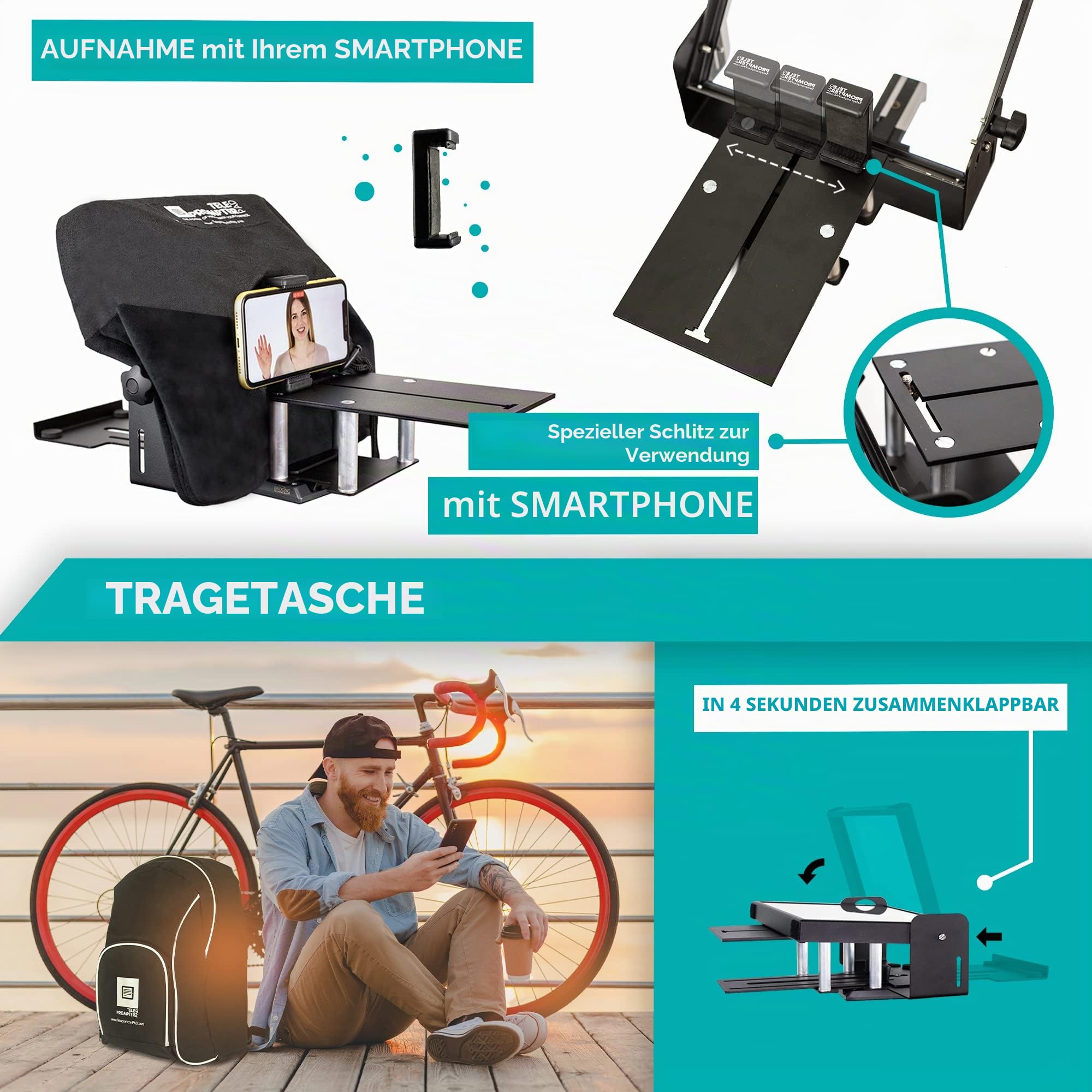 iLight PRO 12" Autocue Teleprompter iPad Tablet - Kit Teleprompter für Video mit Fernbedienung, APP & Tragetasche, Beam Splitter Prompter DSLR, iPhone, APP für Apple Android Mac Win