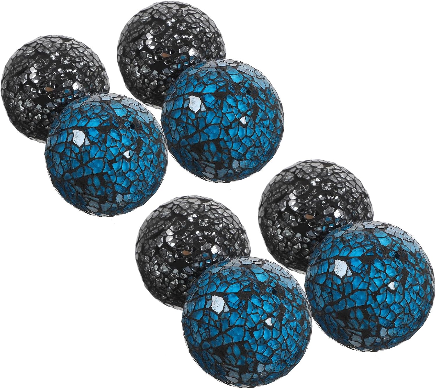 8pcs Blue Crackle Mosaic Glass Balls 6cm Decorative Glass Bauble Ornaments for Dining Table Centerpiece Vase Bowl Home Décor