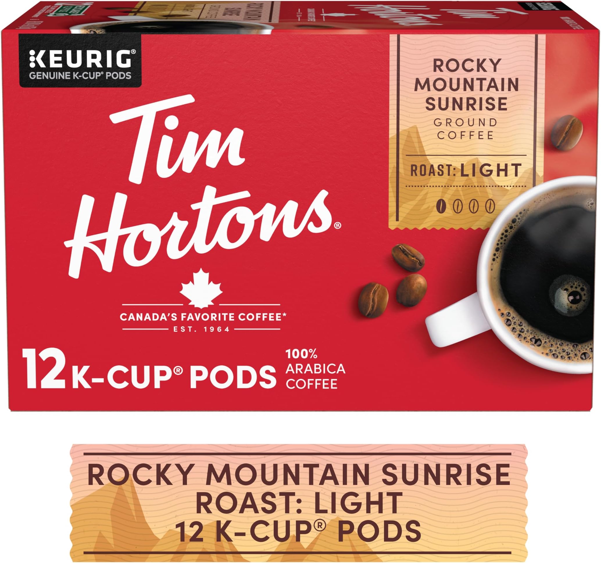 Tim Hortons 12ct KCUPS Light Roast Rocky Mountain Sunrise 100% Arabica Coffee